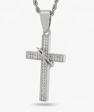 King Ice Iced Crown Of Thorns 22" White Gold Rope Necklace