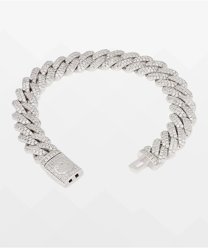 King Ice Iced Diamond Cut Miami Cuban Link 12mm Silver Bracelet