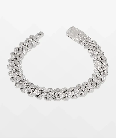 King Ice Iced Diamond Cut Miami Cuban Link 12mm Silver Bracelet