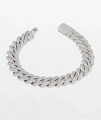 King Ice Iced Diamond Cut Miami Cuban Link 12mm Silver Bracelet