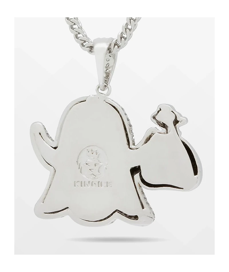 King Ice Money Ghost Emoji 20" Silver Chain Necklace
