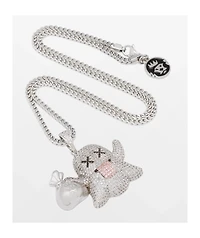 King Ice Money Ghost Emoji 20" Silver Chain Necklace