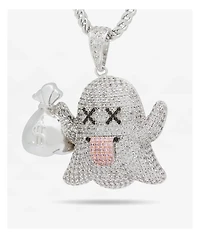 King Ice Money Ghost Emoji 20" Silver Chain Necklace