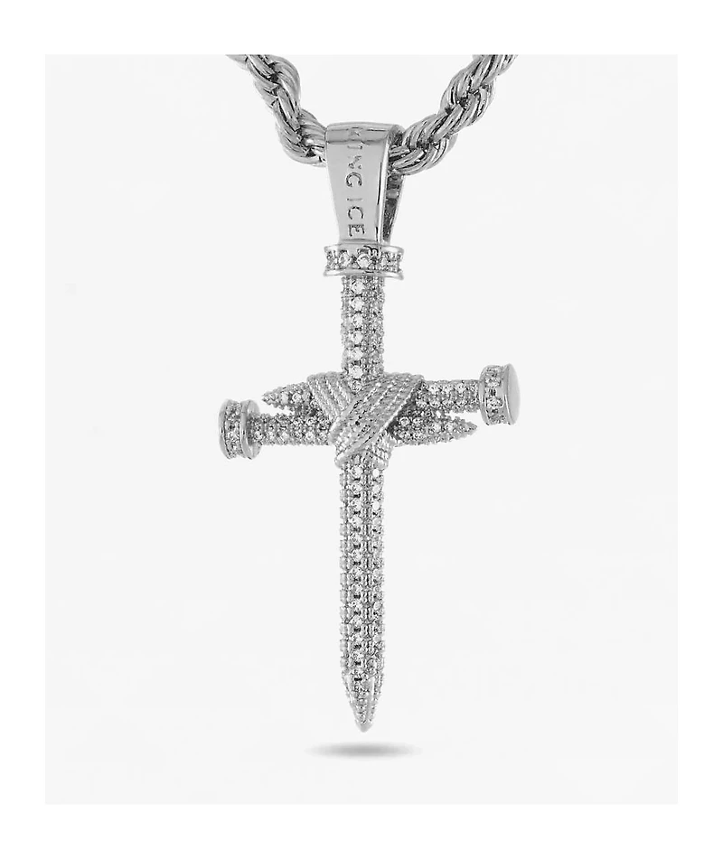 King Ice Nail Cross 22" White Gold Chain Necklace