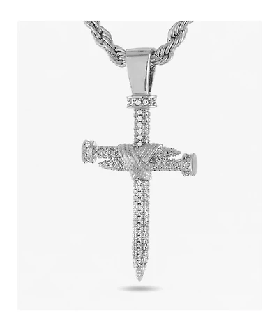 King Ice Nail Cross 22" White Gold Chain Necklace