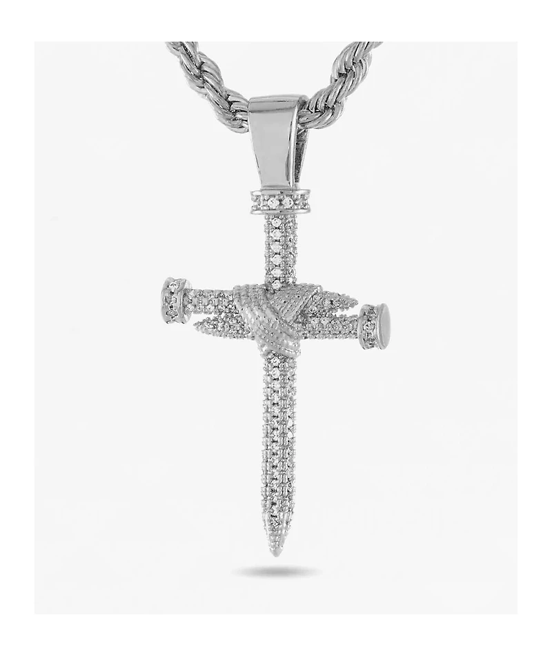King Ice Nail Cross 26" White Gold Chain Necklace