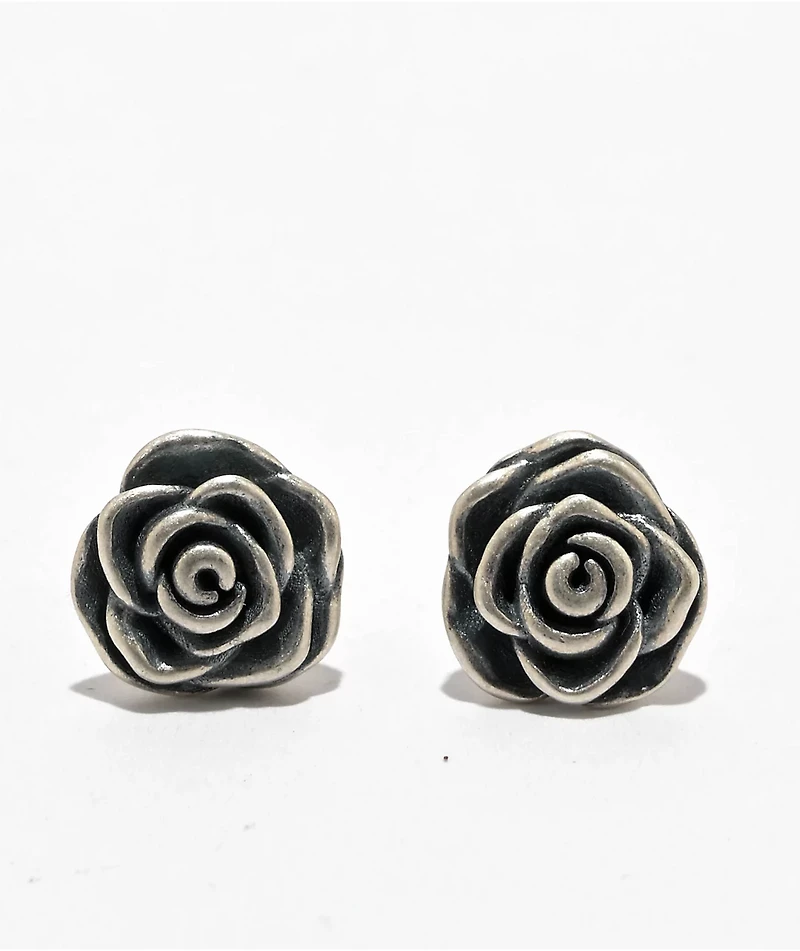 King Ice Roses Are Red Silver Stud Earrings