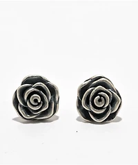 King Ice Roses Are Red Silver Stud Earrings