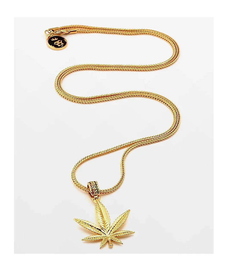 King Ice Weed Leaf 20" Gold Chain Necklace