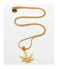King Ice Weed Leaf 20" Gold Chain Necklace