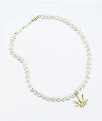 King Ice Weed Leaf 8" Pearl Necklace