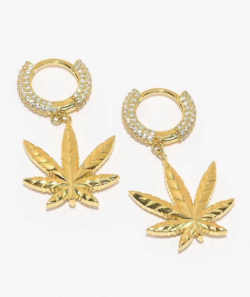 King Ice Weed Leaf Hoop Earrings
