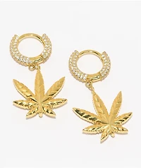King Ice Weed Leaf Hoop Earrings