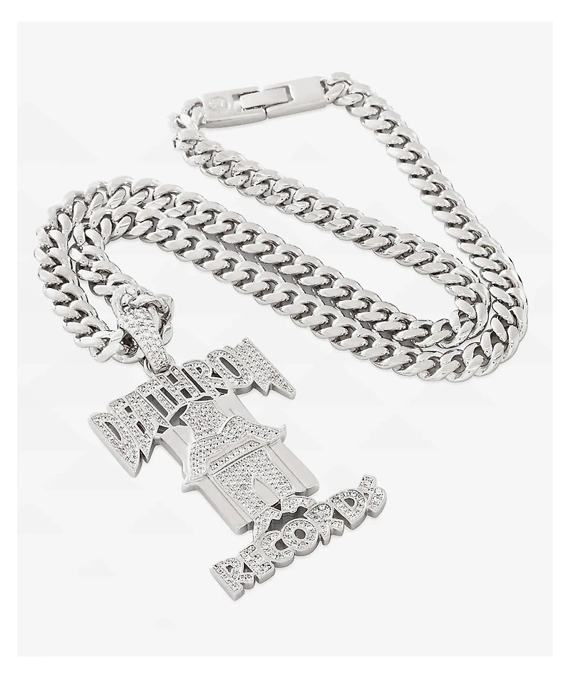 King Ice x Death Row Records OG Death Row Logo 20" Silver Chain Necklace