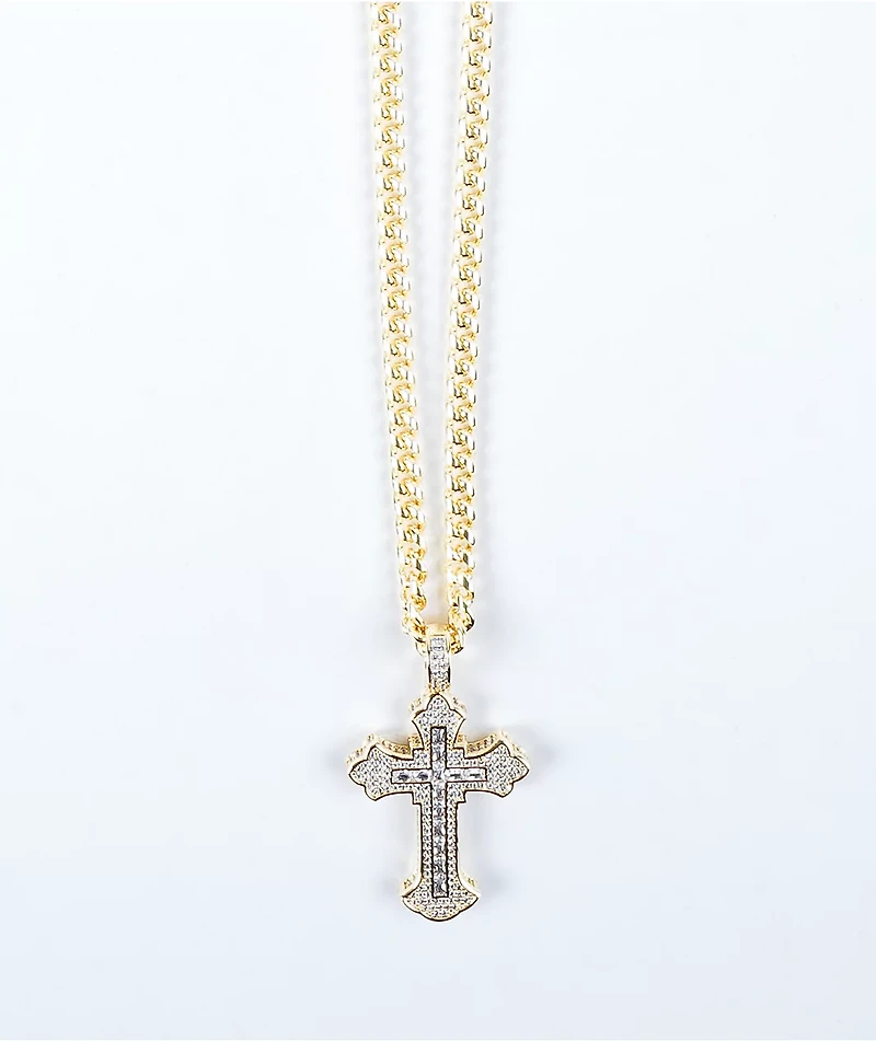 King Ice x Tupac Cross 5mm Miami Cuban Chain 24" Gold Necklace