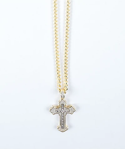 King Ice x Tupac Cross 5mm Miami Cuban Chain 24" Gold Necklace