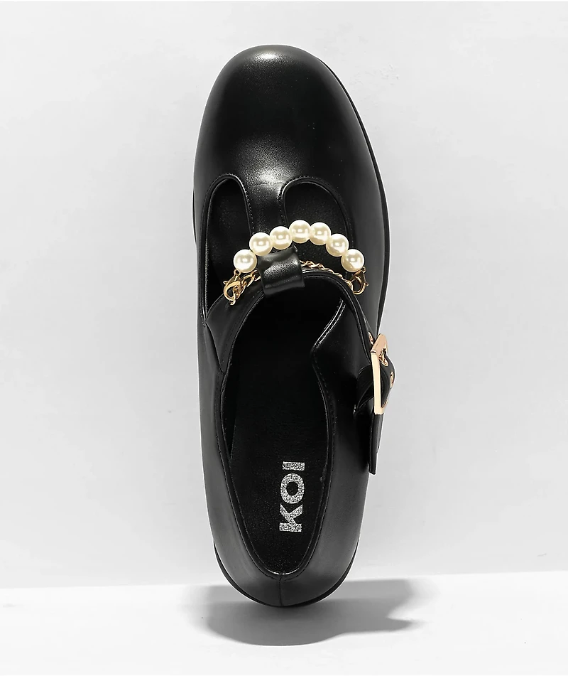 Koi Mary Janes Black & Pearl Platform Shoes