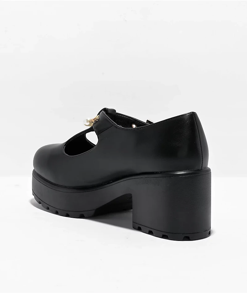 Koi Mary Janes Black & Pearl Platform Shoes