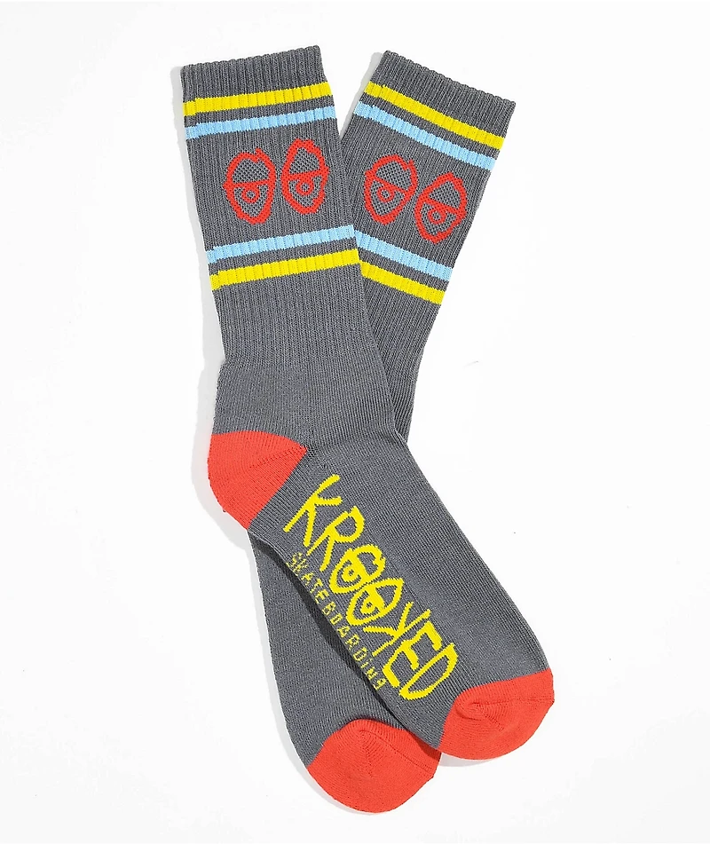 Krooked Eyes Charcoal Crew Socks