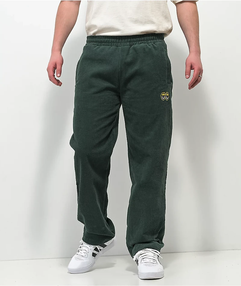 Krooked Eyes Dark Green Elastic Waist Corduroy Pants