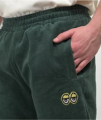 Krooked Eyes Dark Green Elastic Waist Corduroy Pants