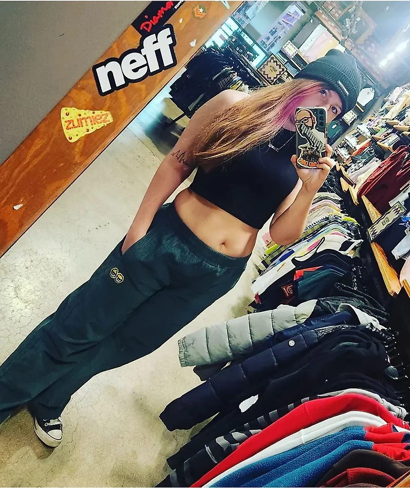 Krooked Eyes Dark Green Elastic Waist Corduroy Pants