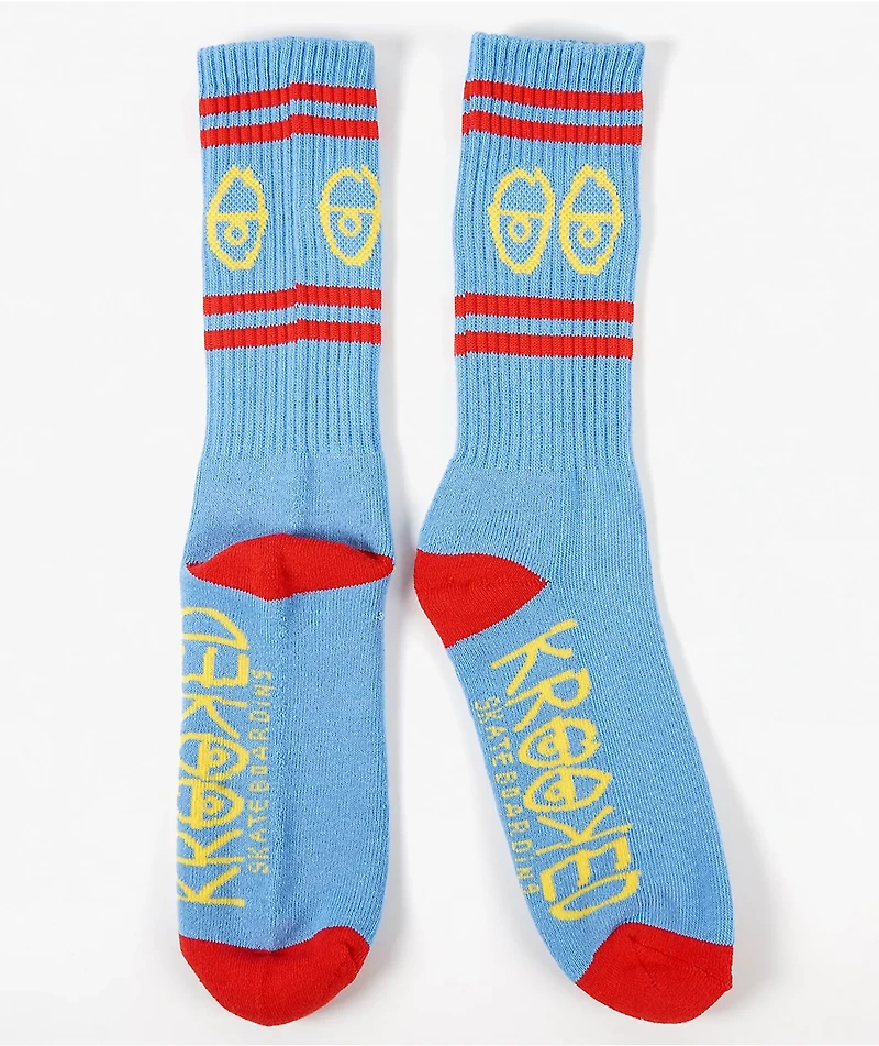 Krooked Eyes Light Blue Crew Socks
