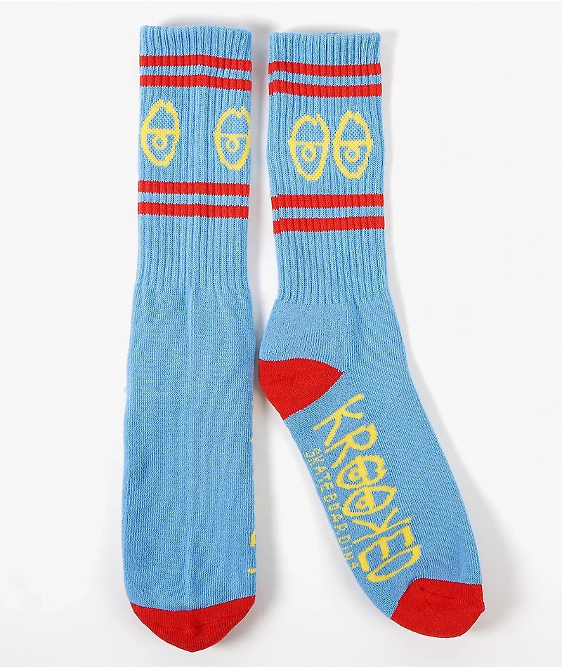 Krooked Eyes Light Blue Crew Socks