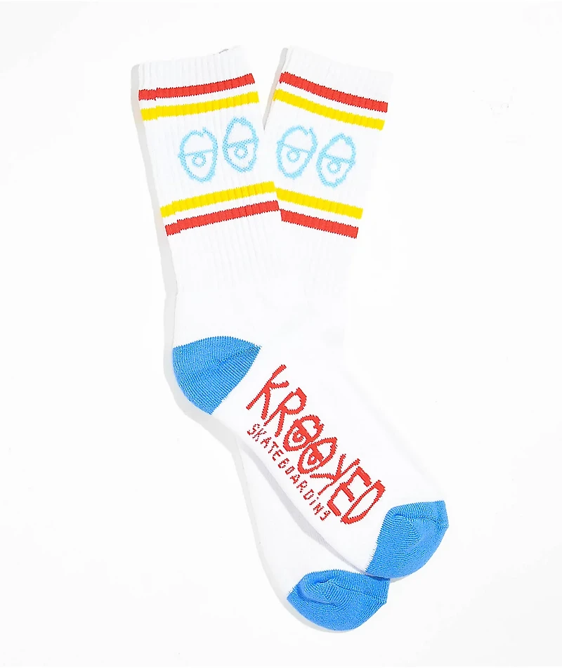 Krooked Eyes White & Black Crew Socks