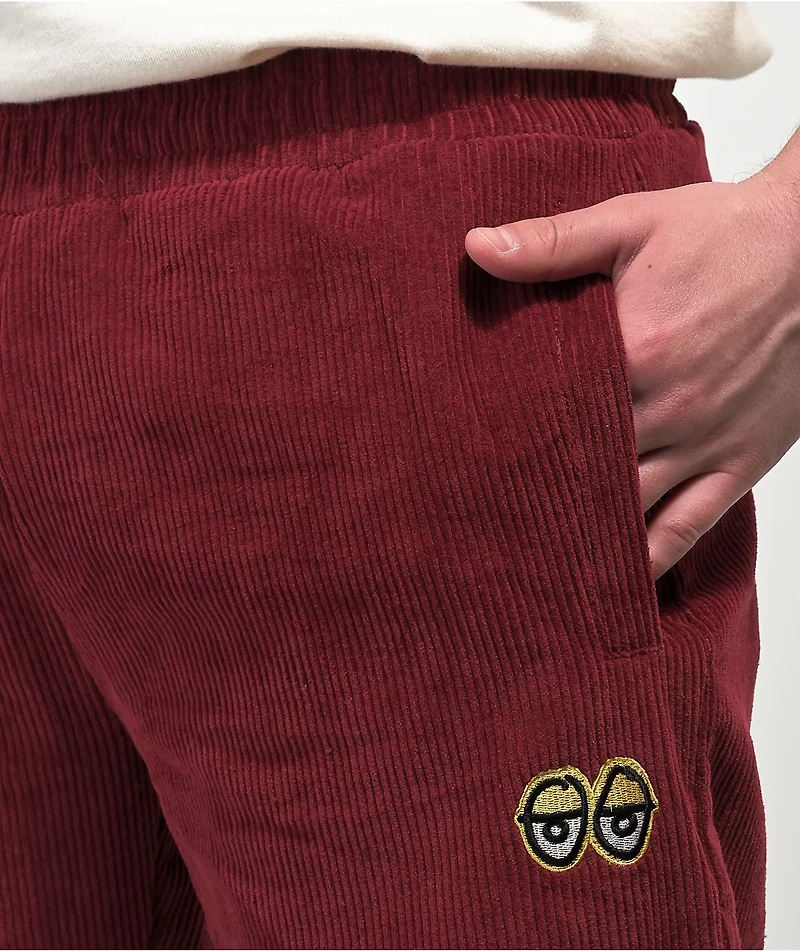 Krooked Kords Burgundy Corduroy Elastic Waist Skate Pants