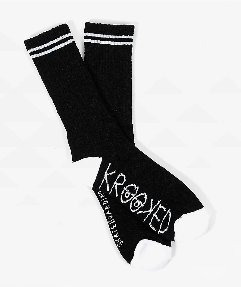 Krooked Multi Flowers Black Crew Socks