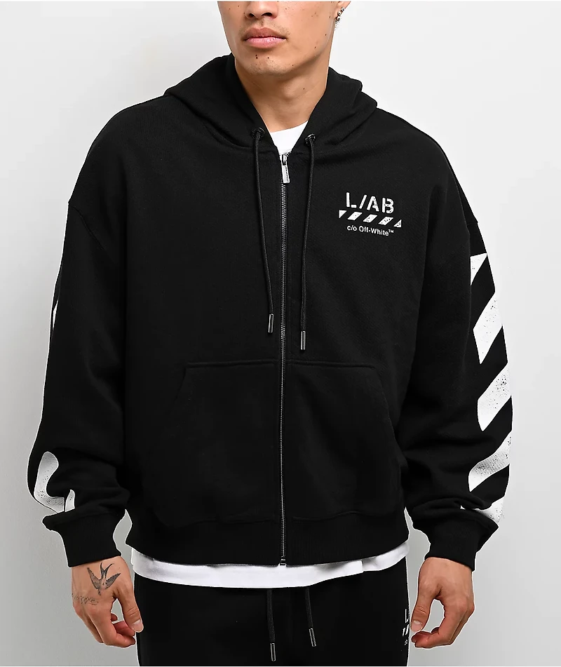 L/AB c/o Off-White™ Core Diagonal Black Zip Hoodie