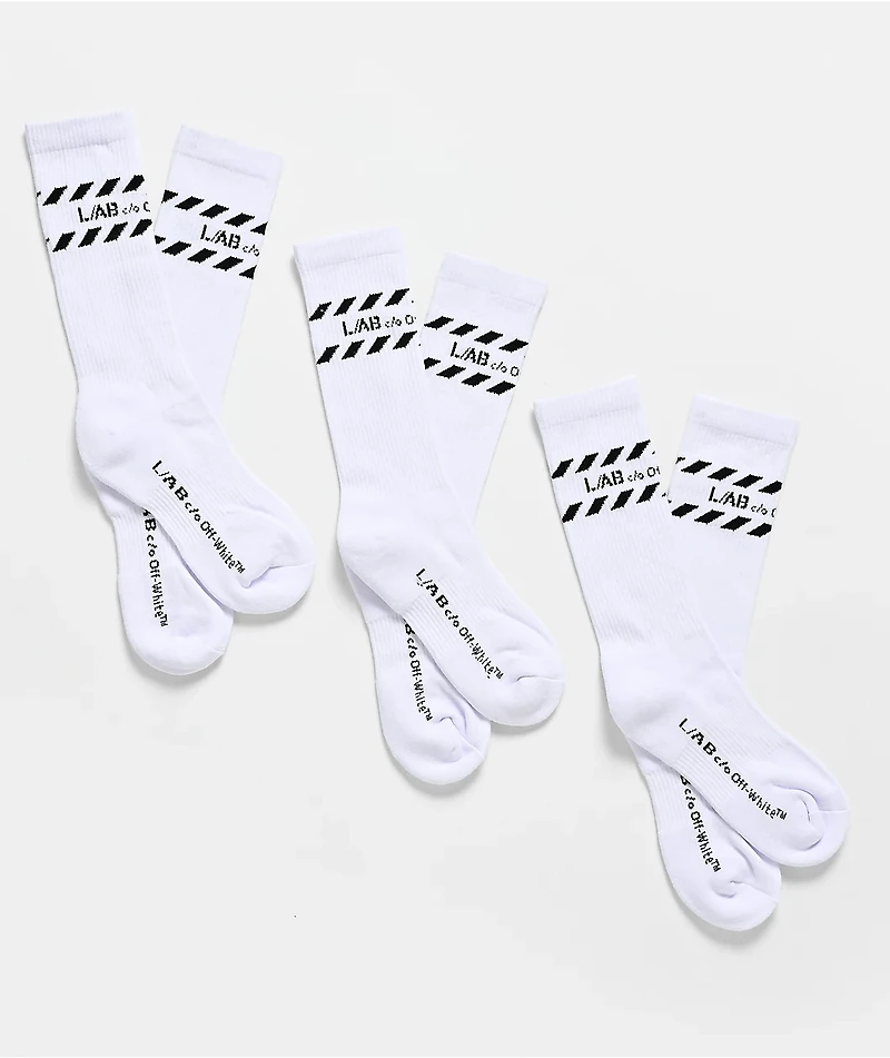 L/AB c/o Off-White™ Diagonal Stripe 3 Pack White Crew Socks