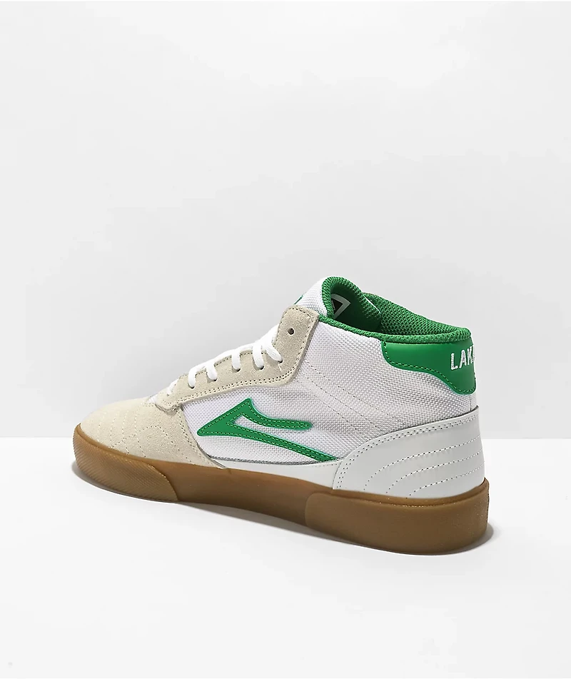 Lakai Cambridge Mid White, Green & Gum Skate Shoes