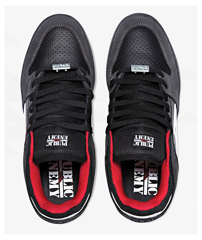 Lakai Telford Low Public Enemy Black & Charcoal Suede Skate Shoes