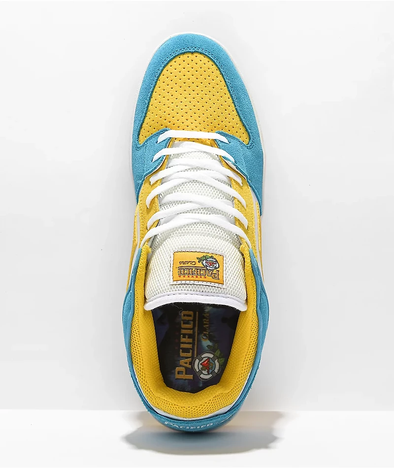 Lakai x Pacifico Telford White, Cyan, & Yellow Low Top Skate Shoes