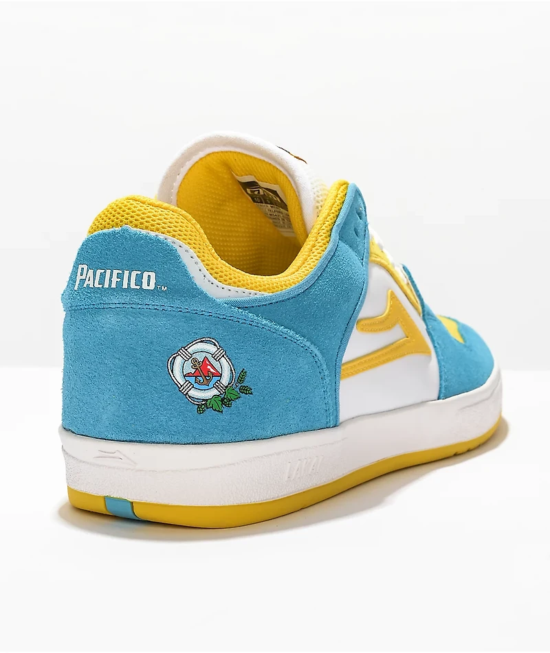 Lakai x Pacifico Telford White, Cyan, & Yellow Low Top Skate Shoes