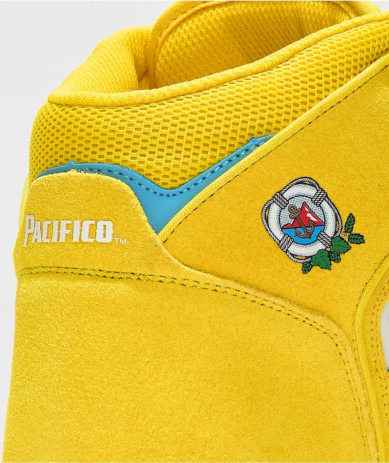 Lakai x Pacifico Telford White, Cyan, & Yellow Skate Shoes
