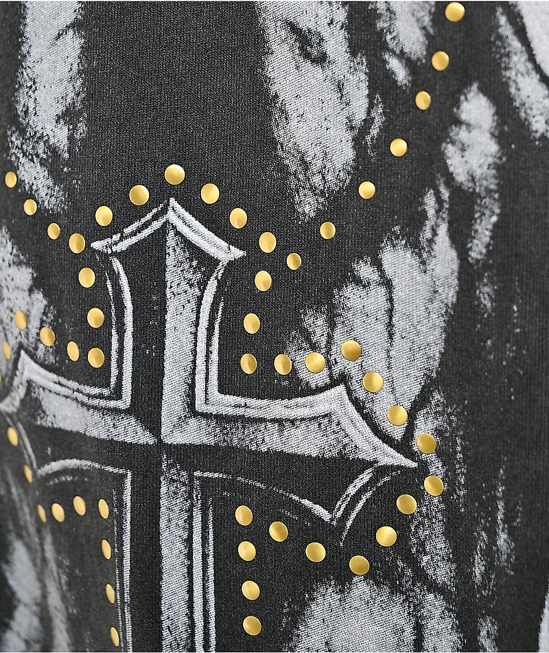 Learn To Forget Grace Cross Rhinestone Black Wash T-Shirt