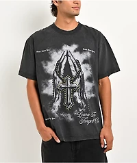Learn To Forget Grace Cross Rhinestone Black Wash T-Shirt