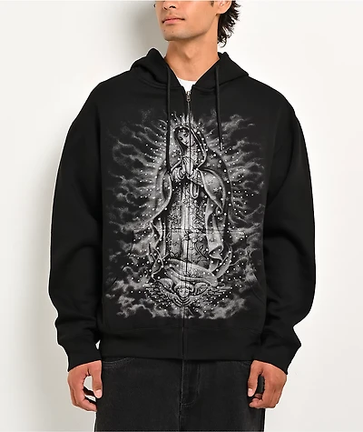 Learn To Forget Mary Studded Black Zip Hoodie