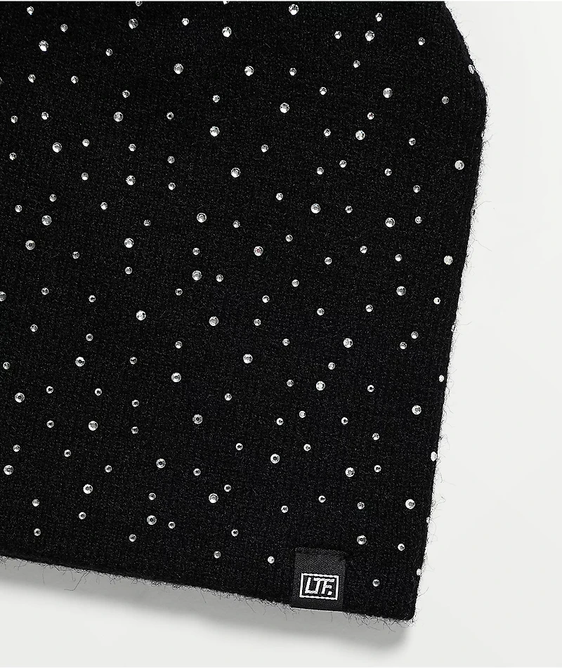 Learn To Forget Scattered Rhinestone Black Skully Beanie
