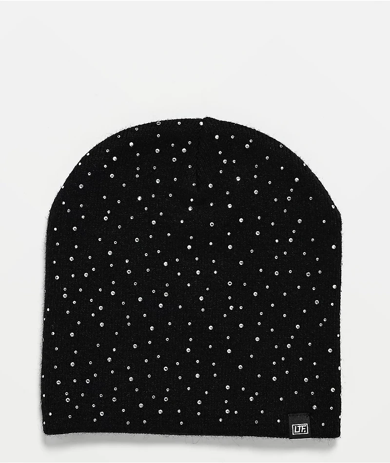 Learn To Forget Scattered Rhinestone Black Skully Beanie