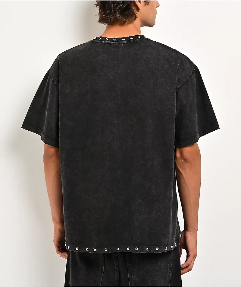 Learn To Forget Thrashed Studded Black Wash T-Shirt