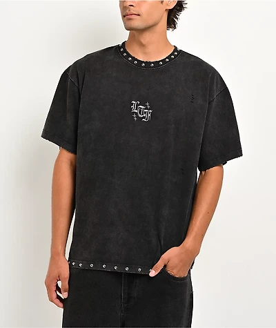 Learn To Forget Thrashed Studded Black Wash T-Shirt