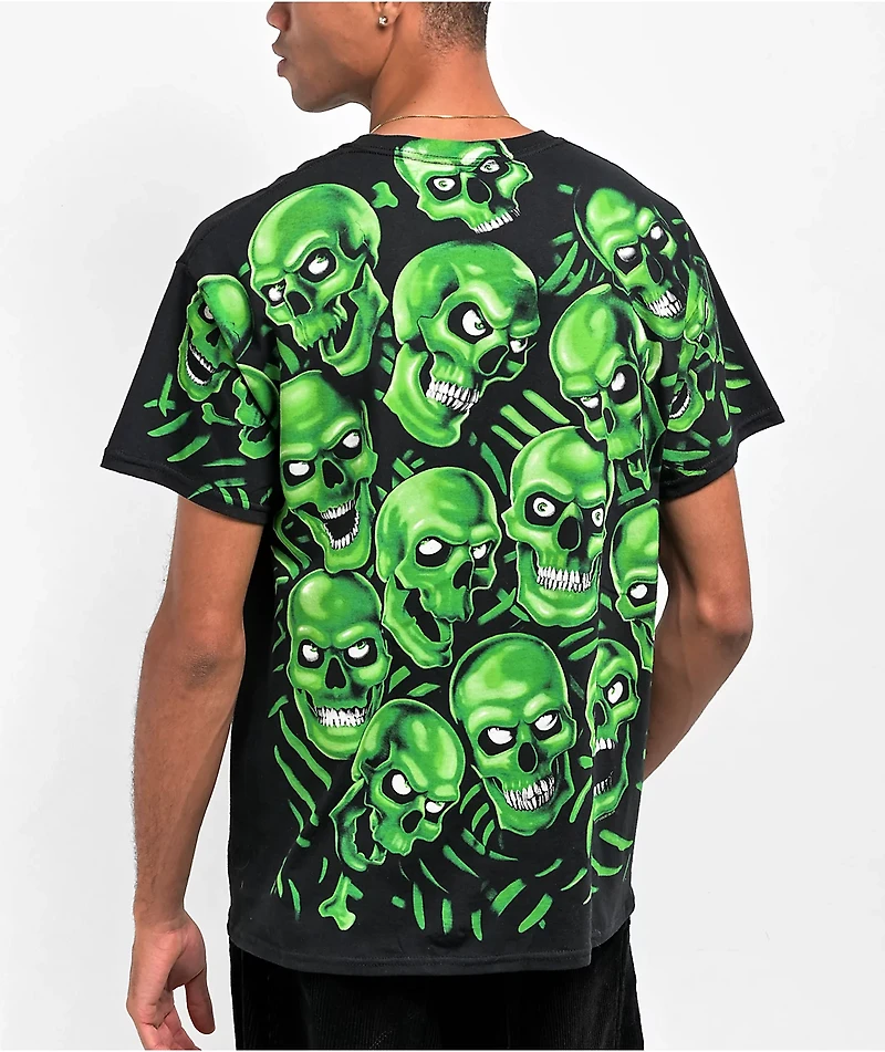 Liquid Blue Skull Pile Black T-Shirt