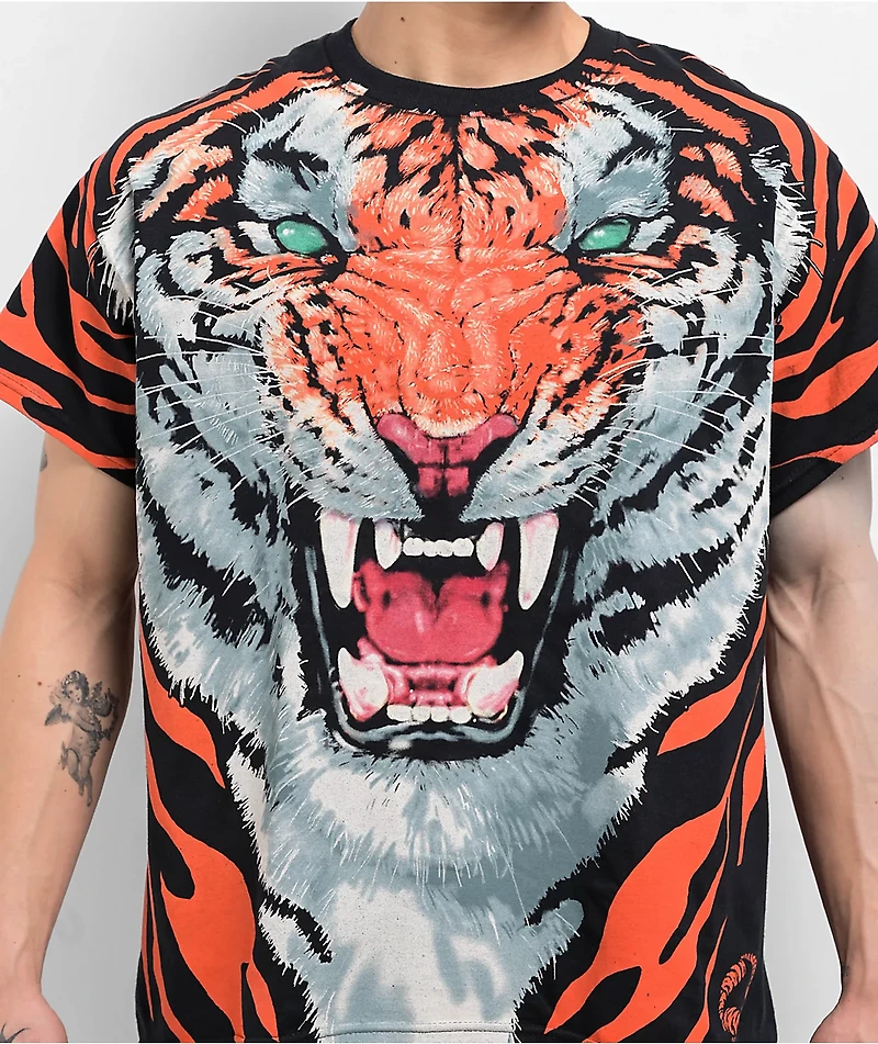 Liquid Blue Tiger Black T-Shirt