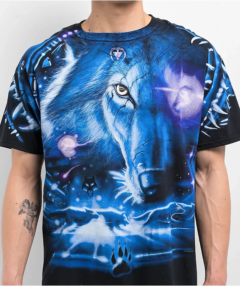 Liquid Blue Wolf Black T-Shirt
