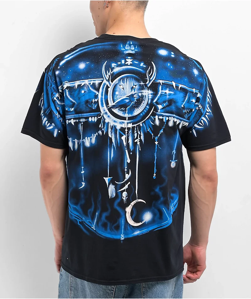 Liquid Blue Wolf Black T-Shirt