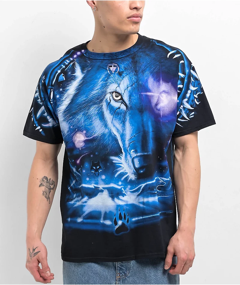 Liquid Blue Wolf Black T-Shirt